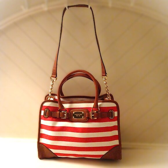 Michael Kors Hamilton Large Mandarin/White Striped Canvas Tote - Picture 3 of 8